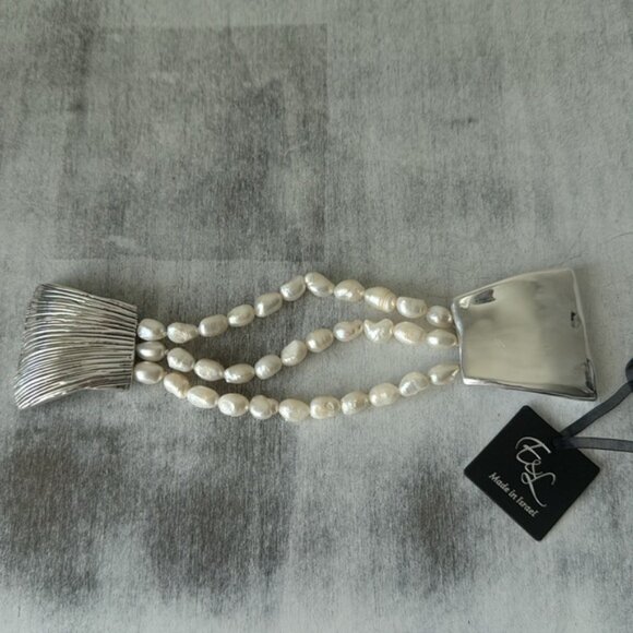 E&L 925 Sterling Silver Israel Fresh Water Pearl Electroform Magnetic Bracelet - Picture 6 of 14